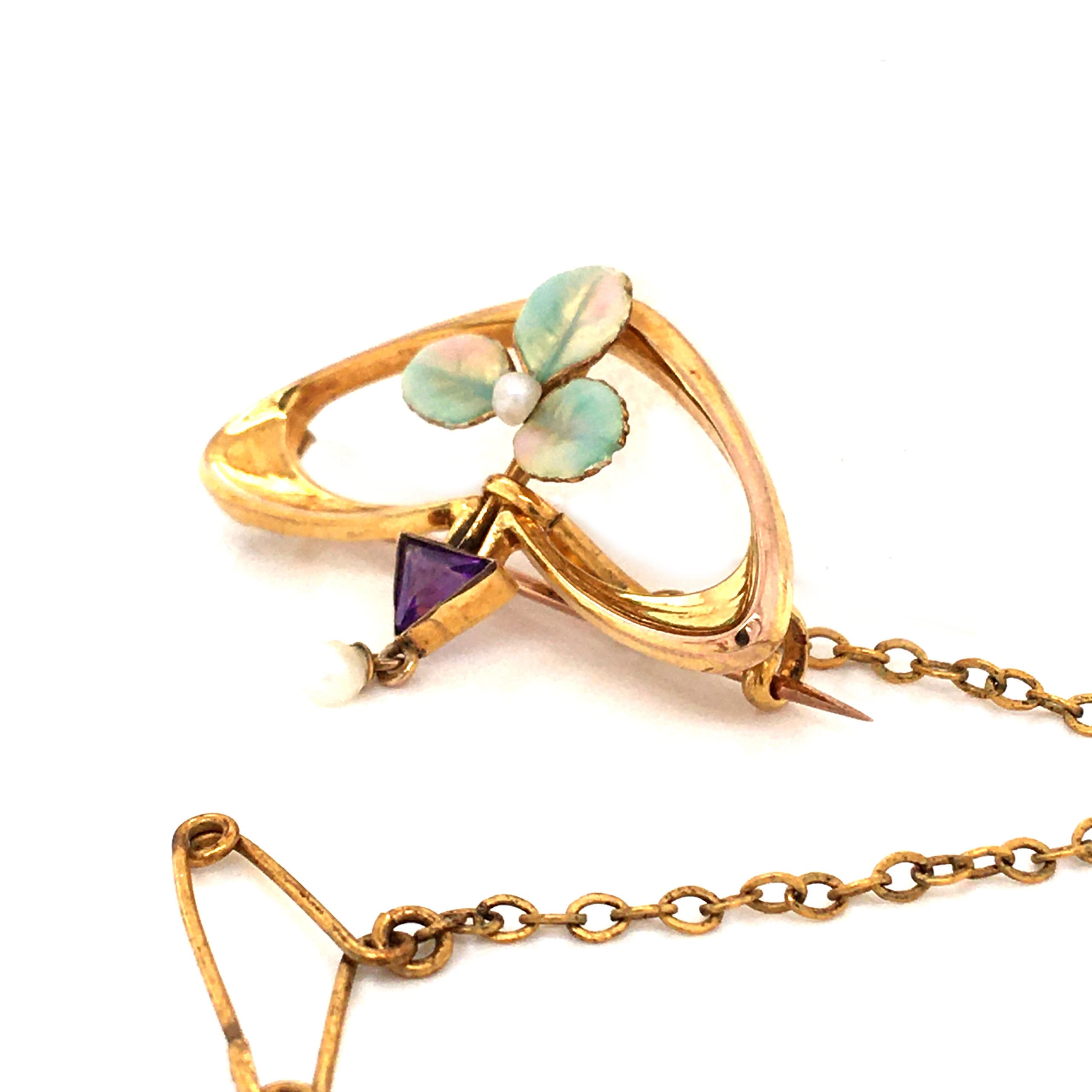 Antique Art Nouveau Clover Leaf Brooch