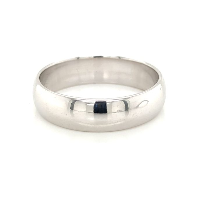 Gents White Gold D Shape Band 6mm