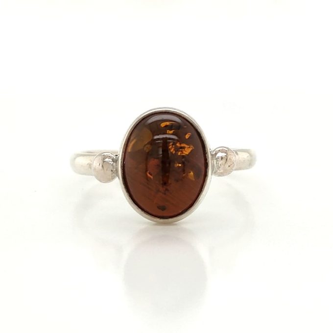 Silver Amber Ring