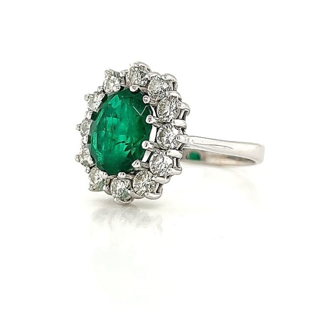 1.90ct Emerald and Diamond Cluster Ring