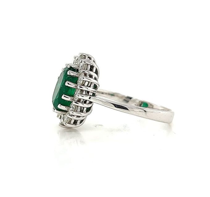 1.90ct Emerald and Diamond Cluster Ring