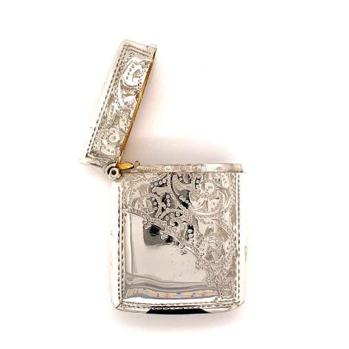 Silver Rectangular Engraved Vesta Case