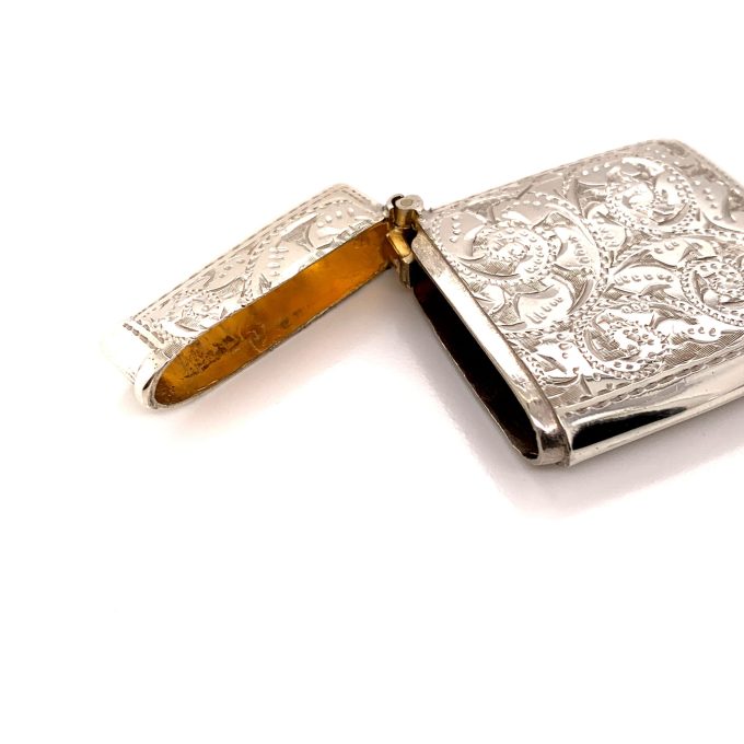Silver Rectangular Engraved Vesta Case