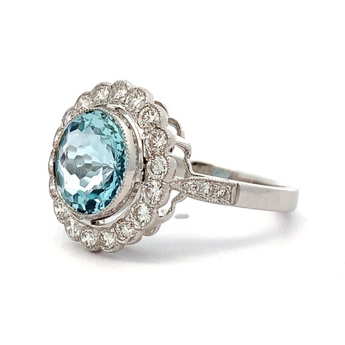 2.25ct Aquamarine Diamond Halo Ring