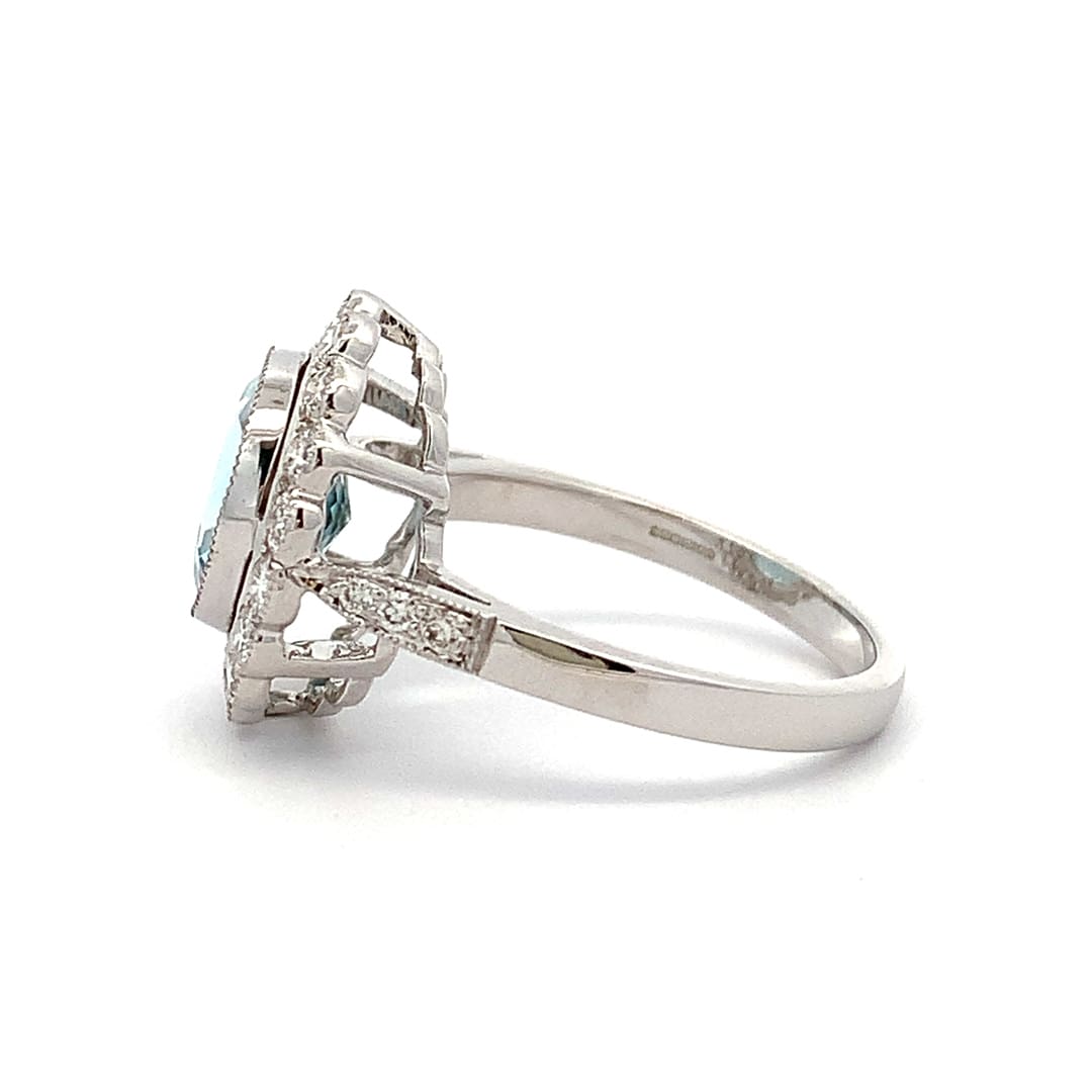 2.25ct Aquamarine Diamond Halo Ring
