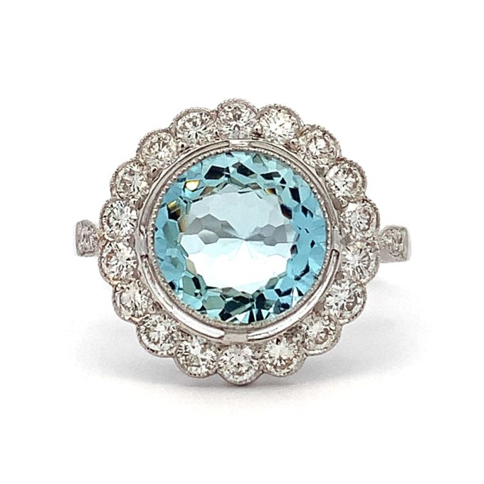 2.25ct Aquamarine Diamond Halo Ring