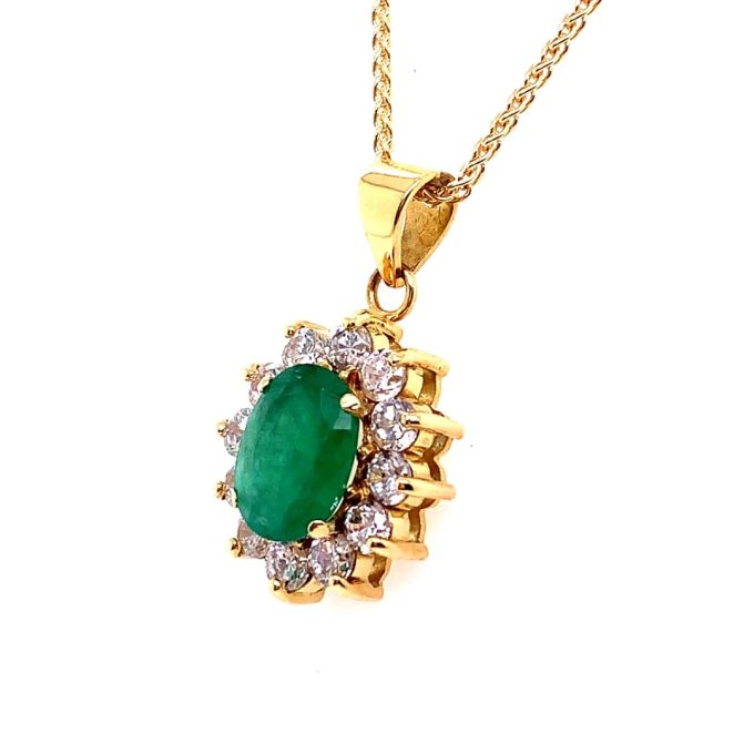 Emerald and Diamond Cluster Necklace