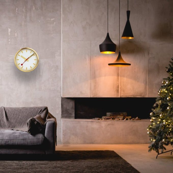 Mondaine Brushed Gold Wall Clock 25cm