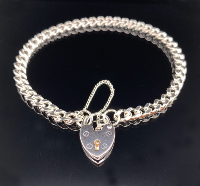 Silver Filed Curb Link Charm Bracelet