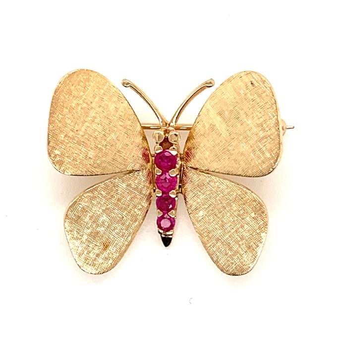 Gold Ruby Butterfly Brooch
