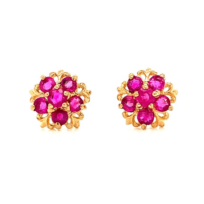 Ruby Cluster Stud Earrings