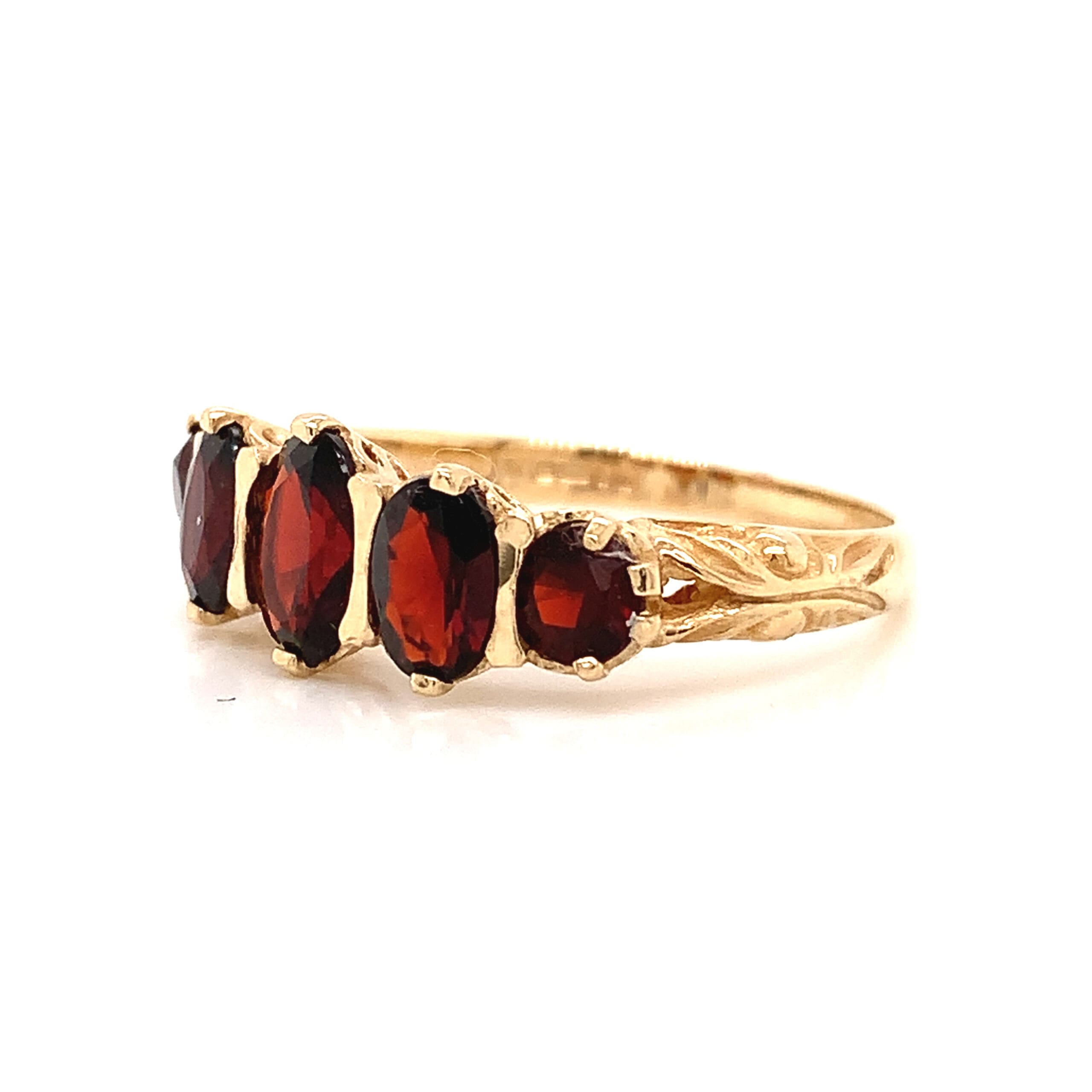 Yellow Gold Five Garnet Ring