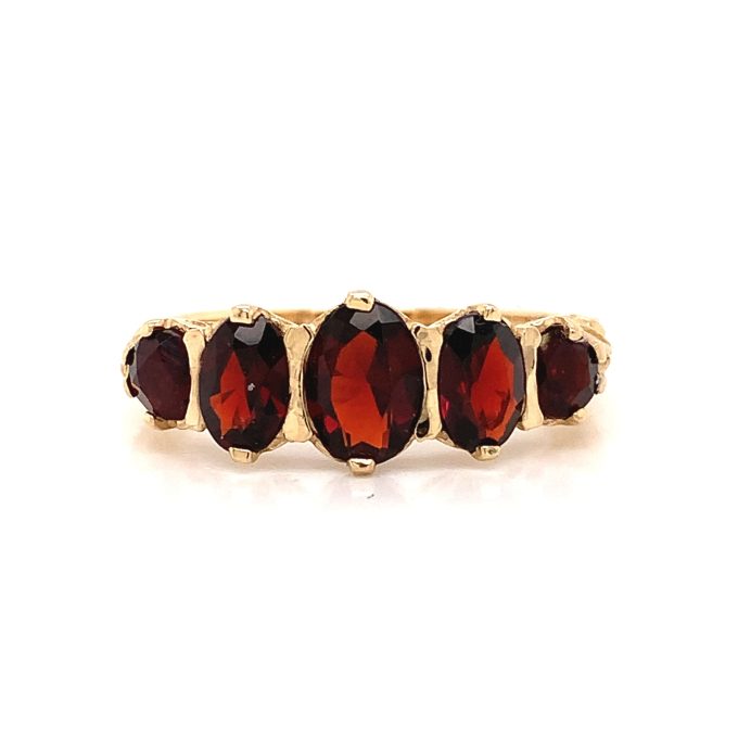 Yellow Gold Five Garnet Ring