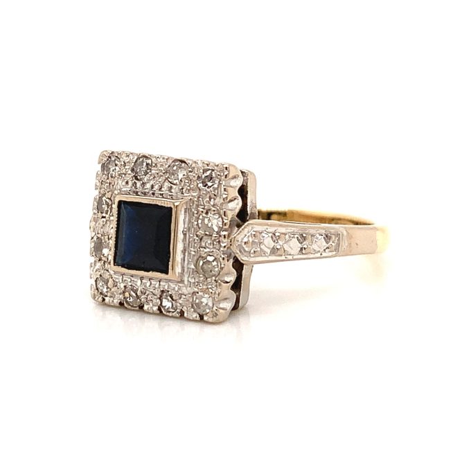 Vintage Sapphire and Diamond Square Top Ring