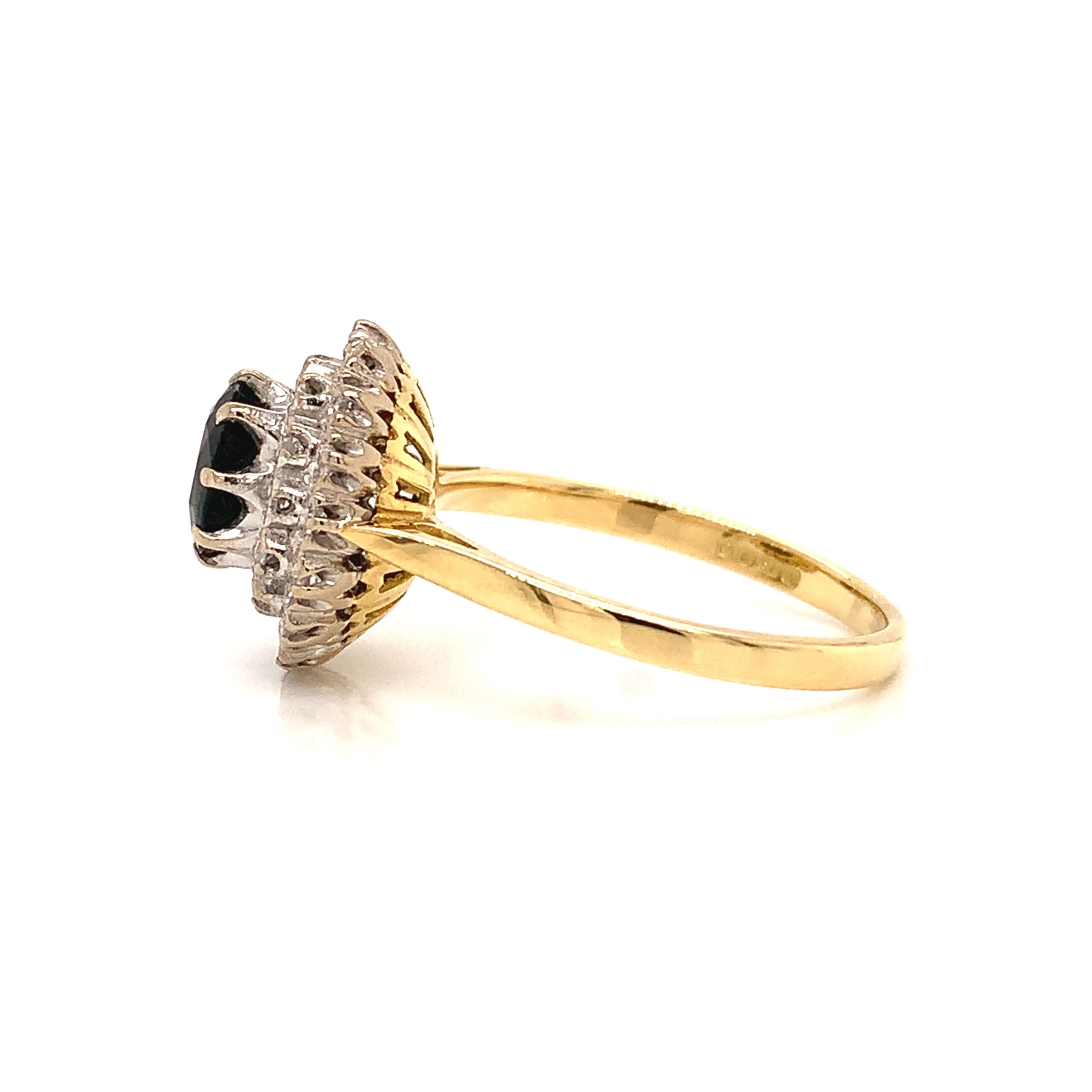 Vintage Sapphire and Diamond Tall Cluster Ring