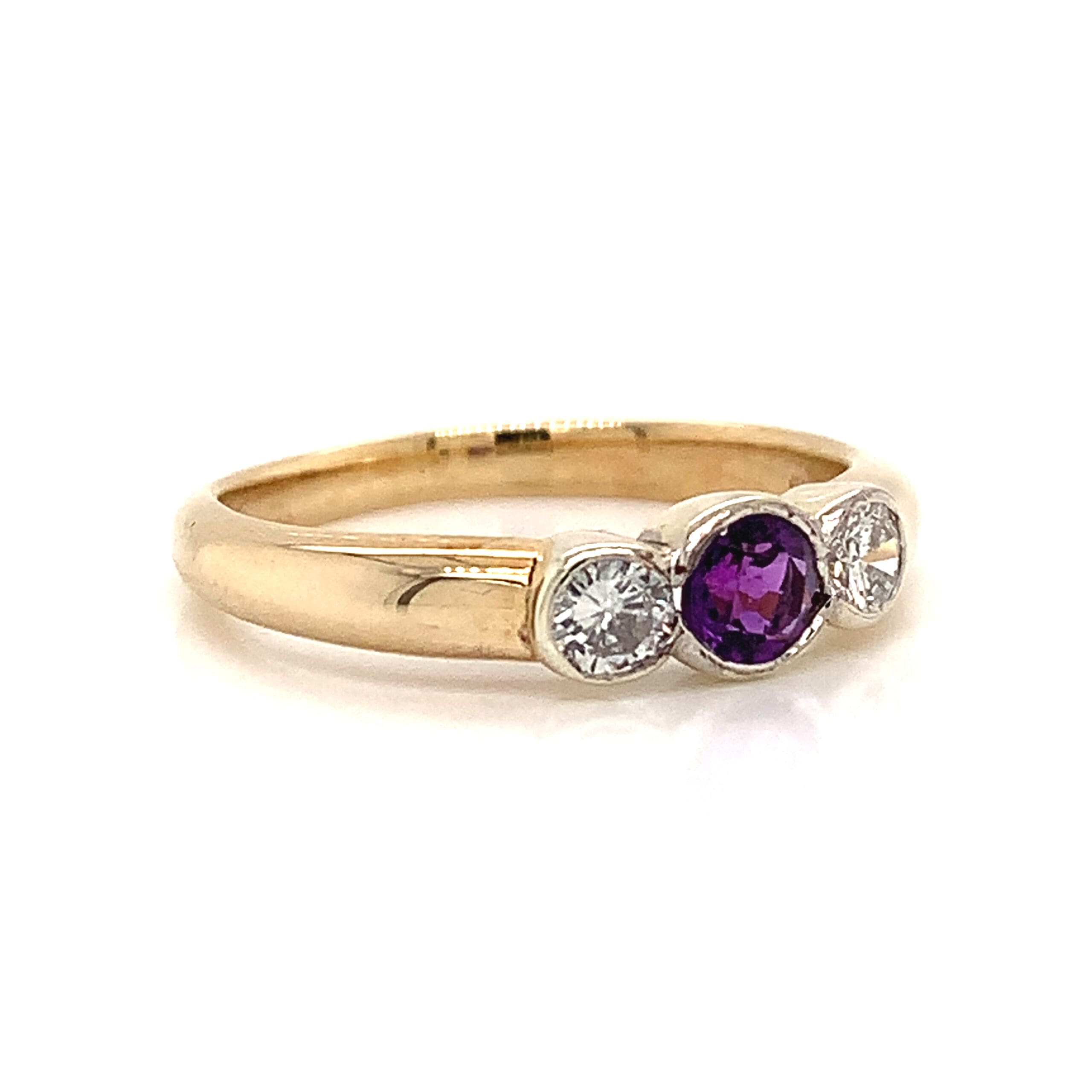 Amethyst and Diamond Three Stone Ring
