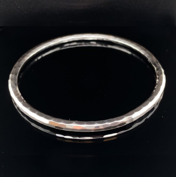 Solid Silver Hammered Round Bangle