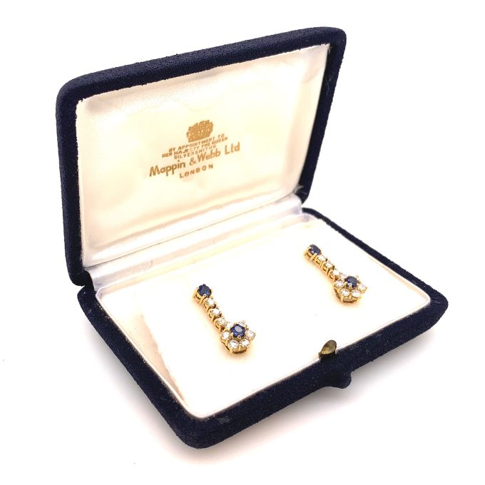 Sapphire and Diamond Cluster Drop Earrings