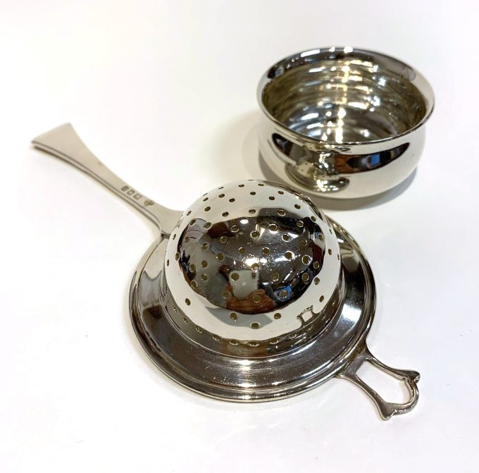 Silver Tea Strainer and Holder