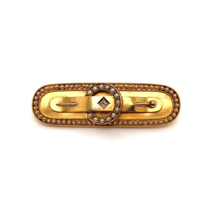 Antique Gold Pearl & Diamond Brooch