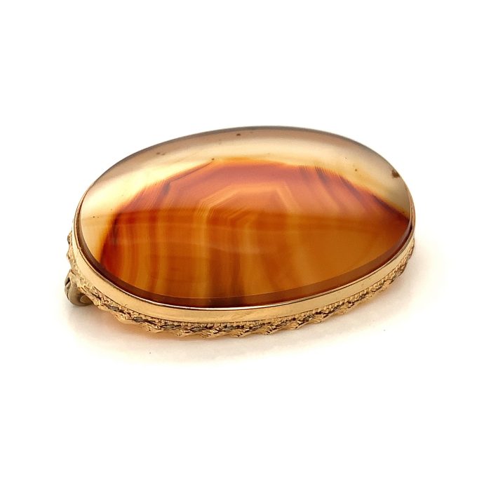 Banded Agate Gold Frame Brooch