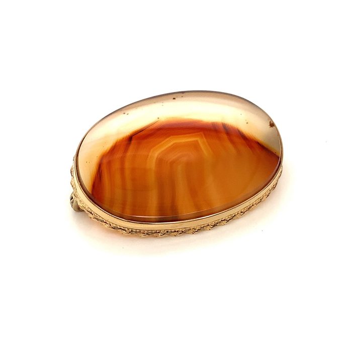 Banded Agate Gold Frame Brooch