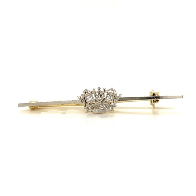 Diamond Set Naval Crown Bar Brooch