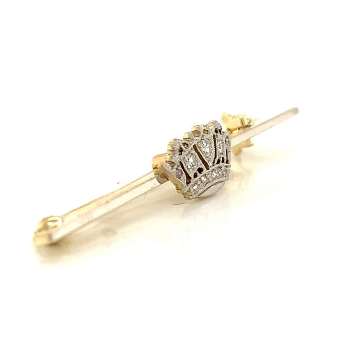 Diamond Set Naval Crown Bar Brooch