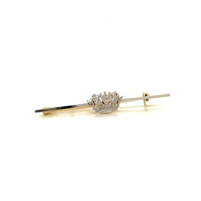 Diamond Set Naval Crown Bar Brooch