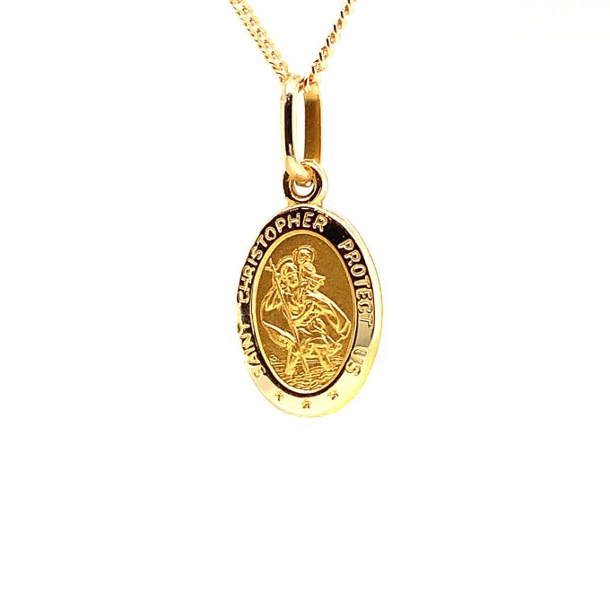 Gold Mini Oval St. Christopher Necklace