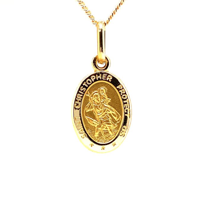 Gold Mini Oval St. Christopher Necklace