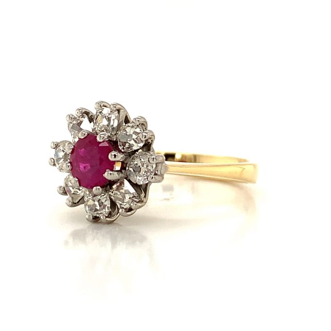Ruby and Diamond Daisy Cluster Ring