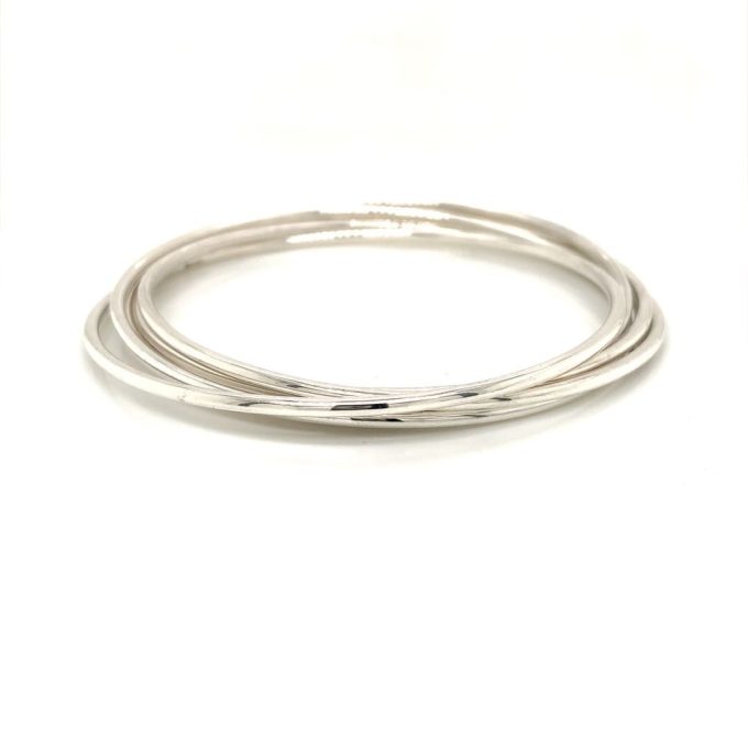 Round Interlocking Silver Bangle