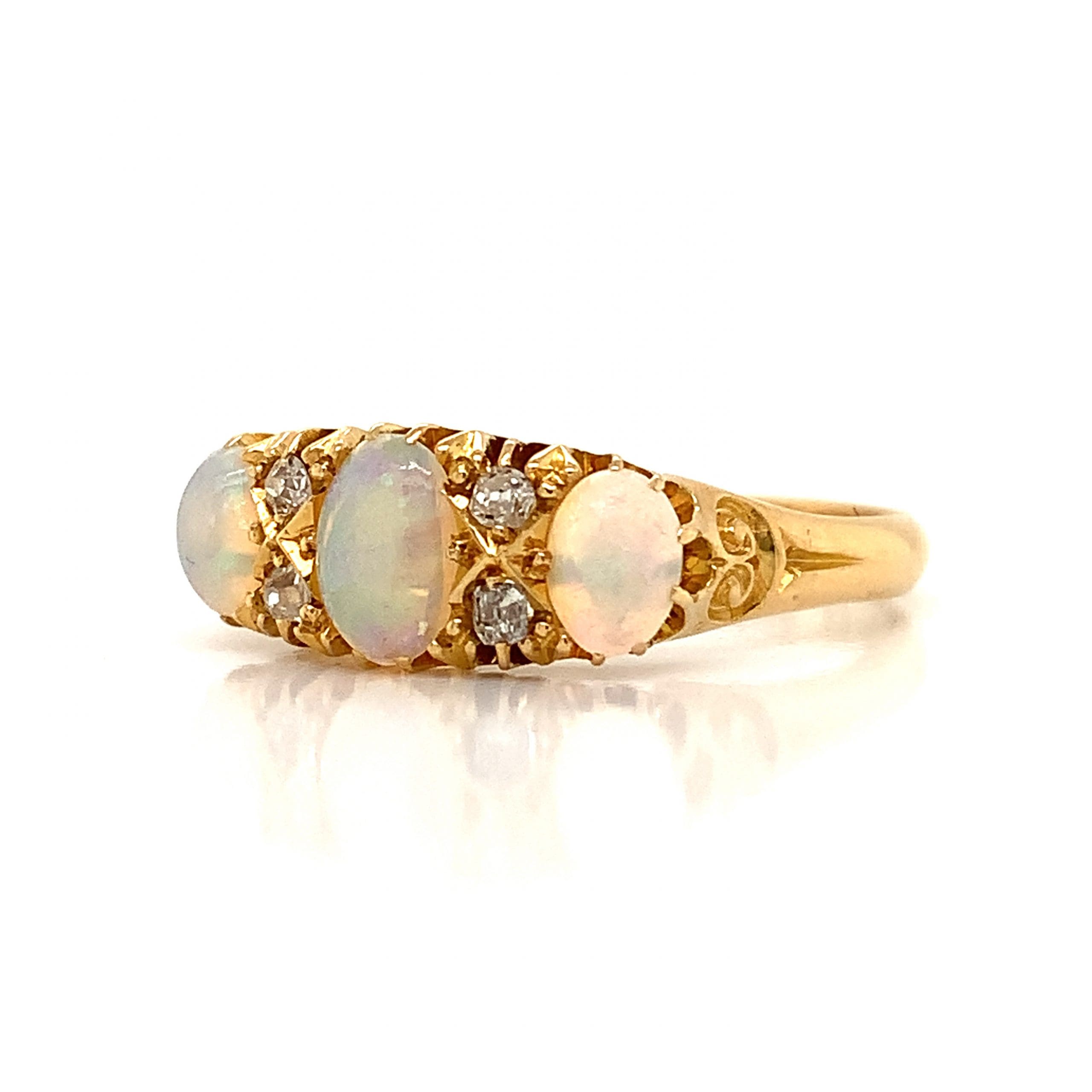 Antique Three Opal and Diamond Ring