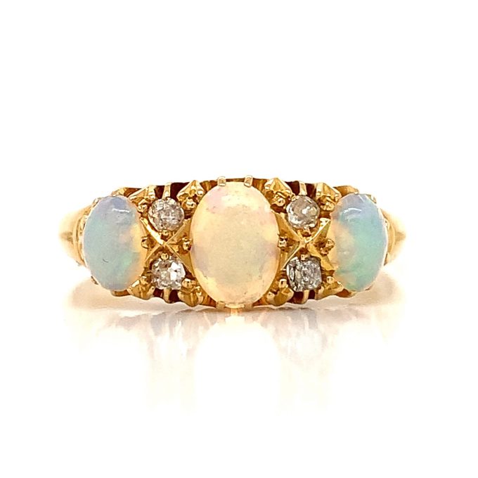 Antique Three Opal and Diamond Ring