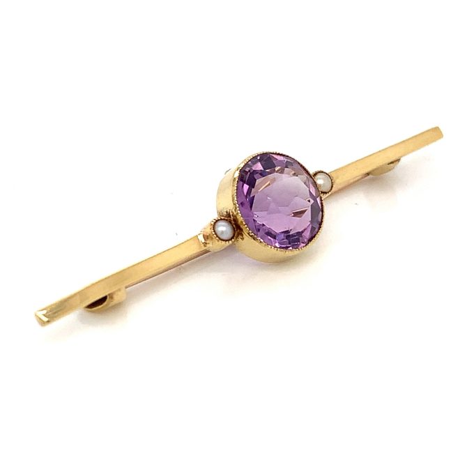 Amethyst & Pearl Bar Brooch
