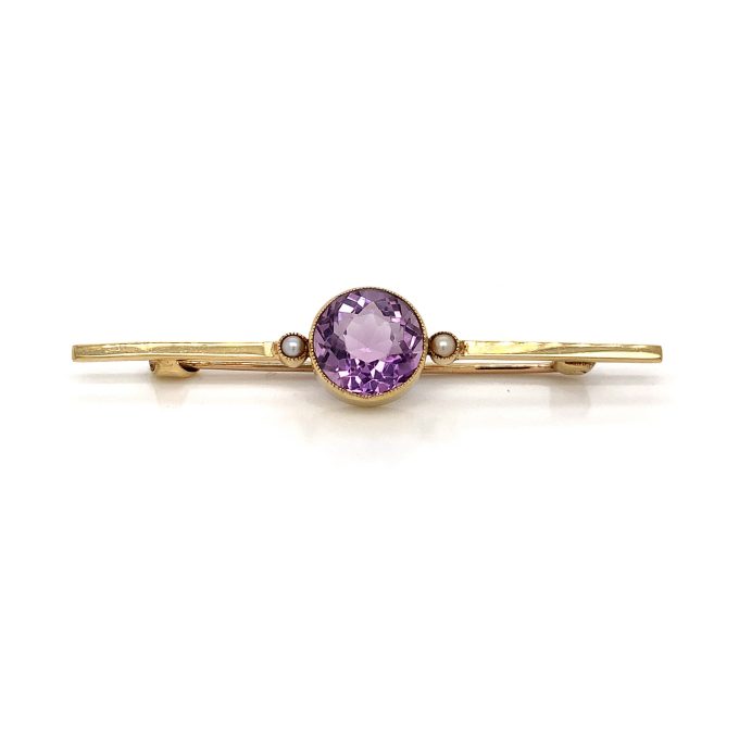 Amethyst & Pearl Bar Brooch