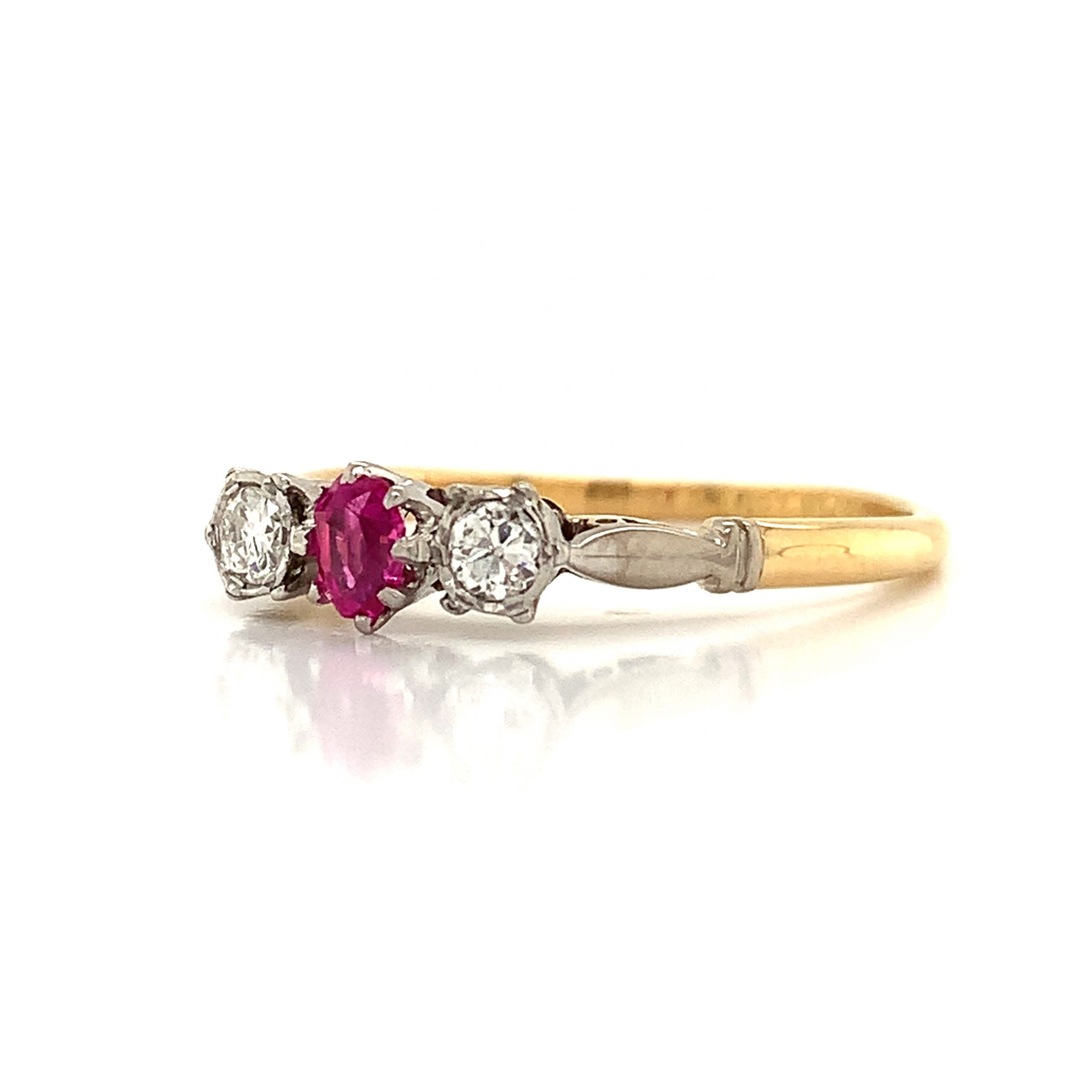 Vintage Ruby and Diamond Three Stone Ring