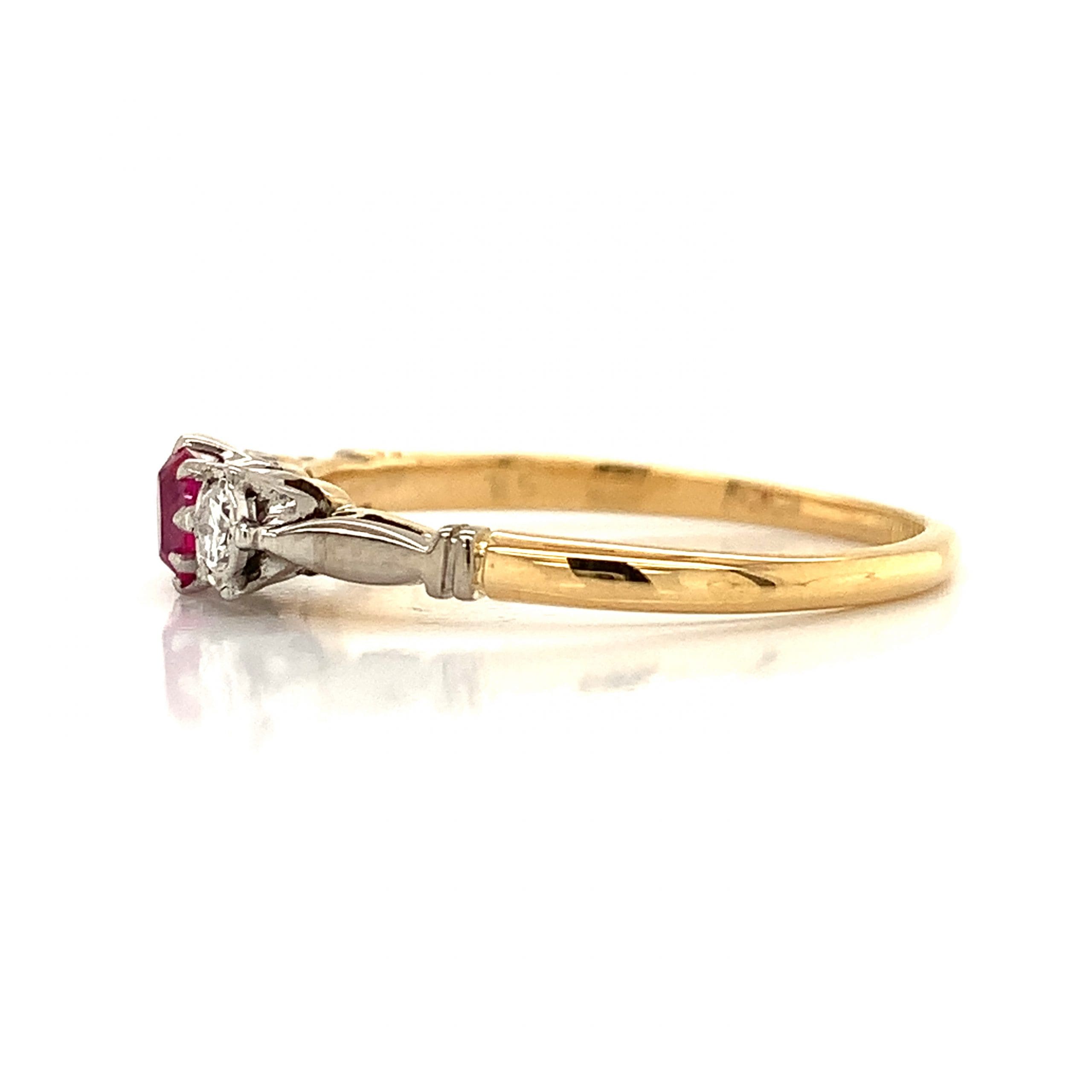 Vintage Ruby and Diamond Three Stone Ring