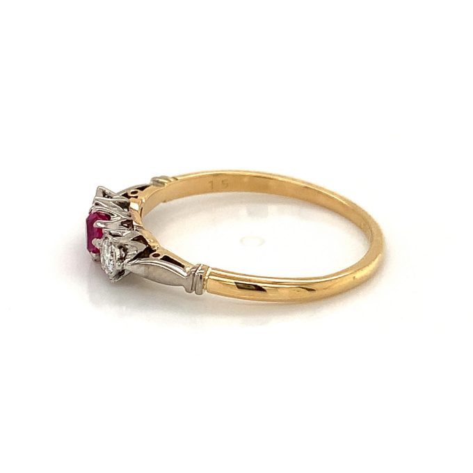 Vintage Ruby and Diamond Three Stone Ring