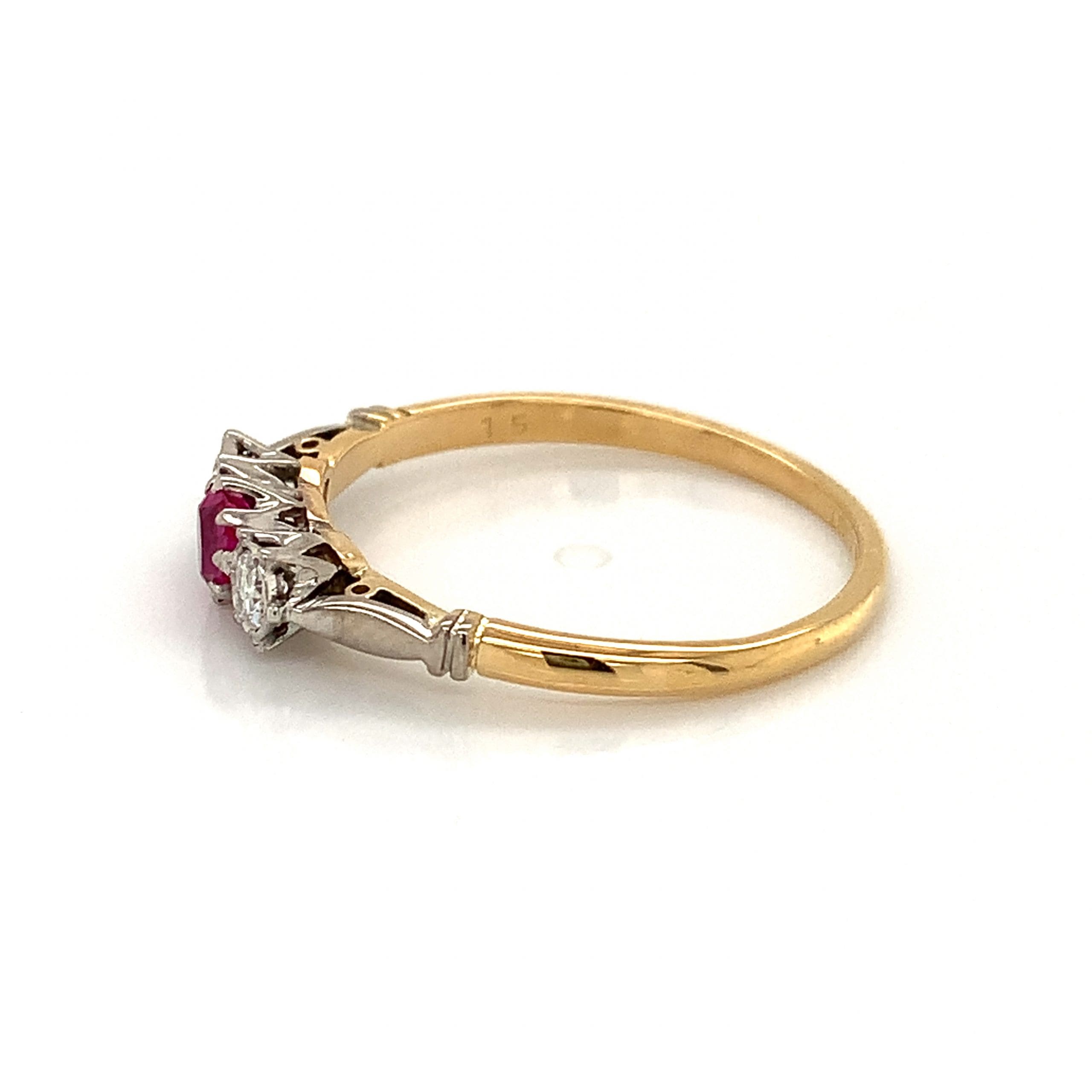 Vintage Ruby and Diamond Three Stone Ring