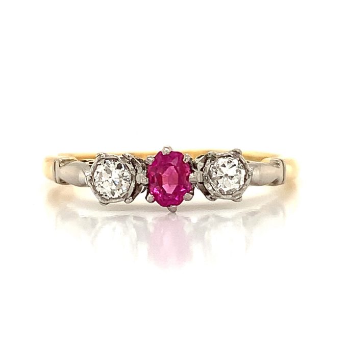 Vintage Ruby and Diamond Three Stone Ring