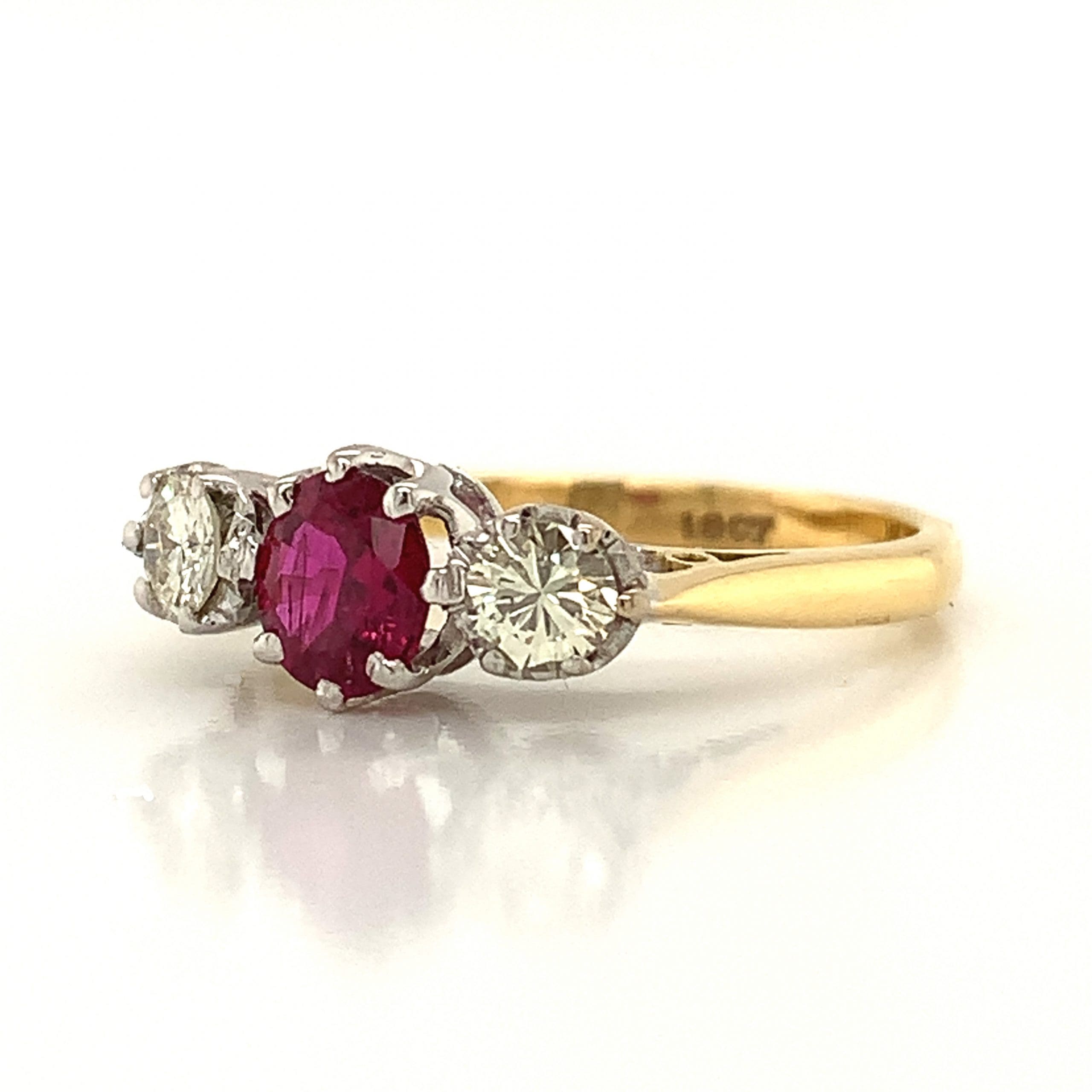 Vintage Ruby and Diamond Three Stone Ring
