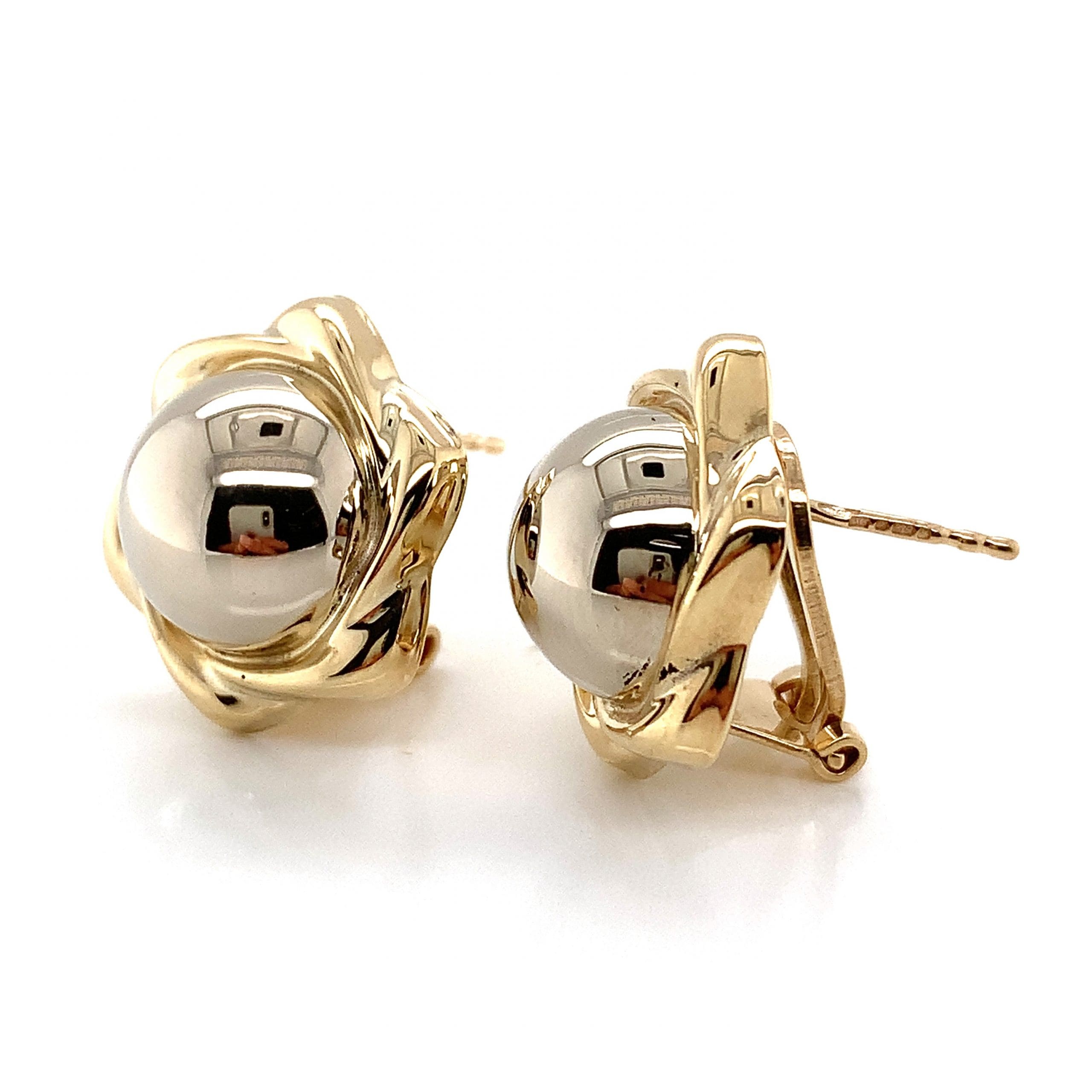 Two Tone Gold Button Earrings