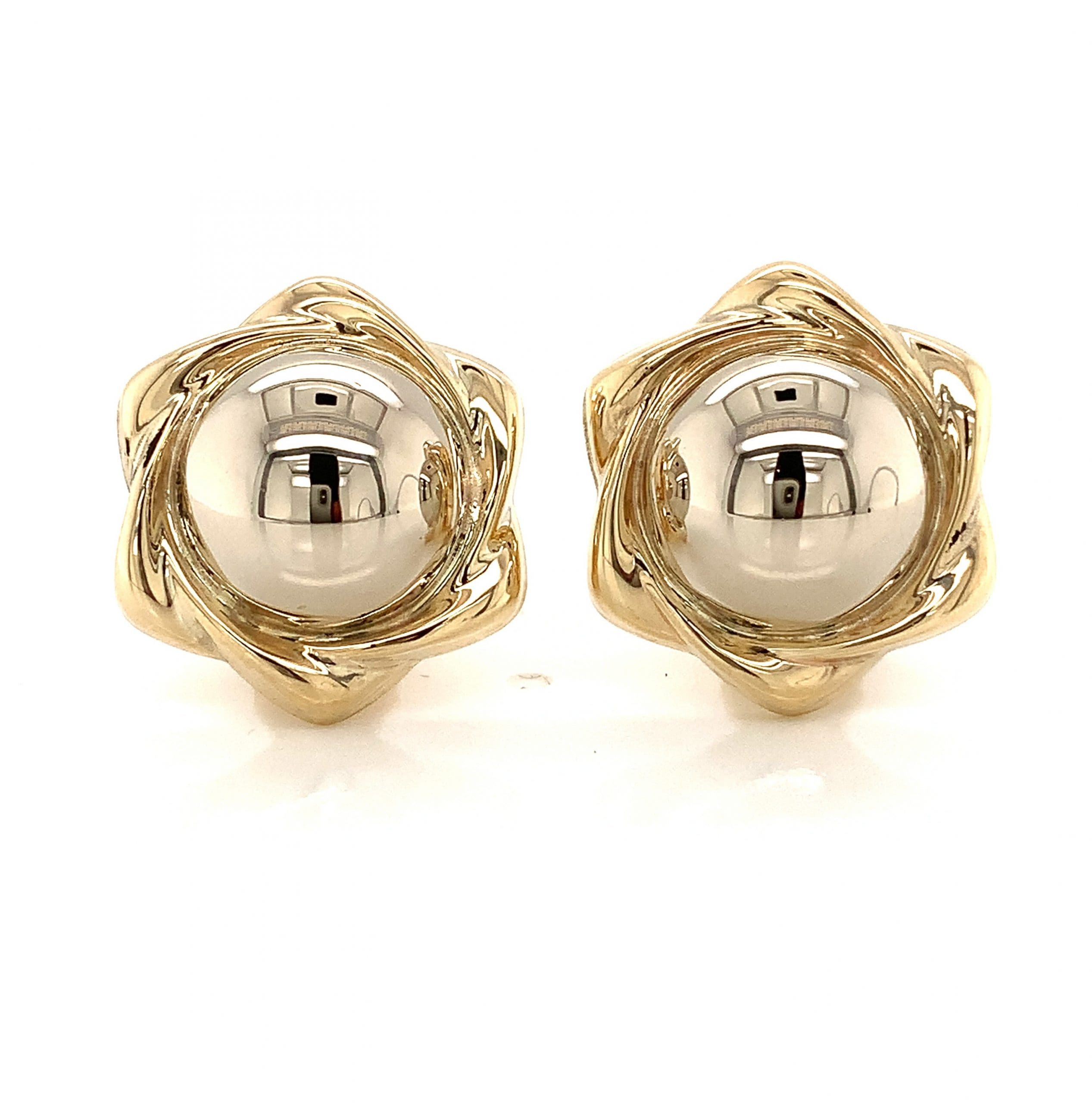 Two Tone Gold Button Earrings