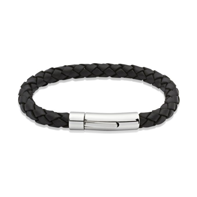Unique Black Leather Bracelet 23cm