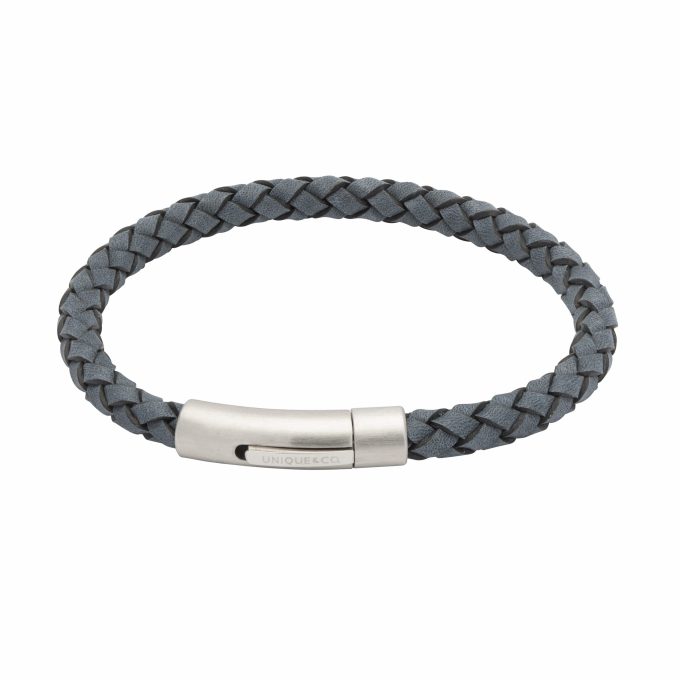 Unique Grey Blue Leather Bracelet 23cm