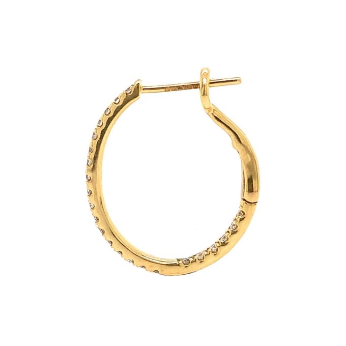 Yellow Gold Oval Diamond Hoop Earrings