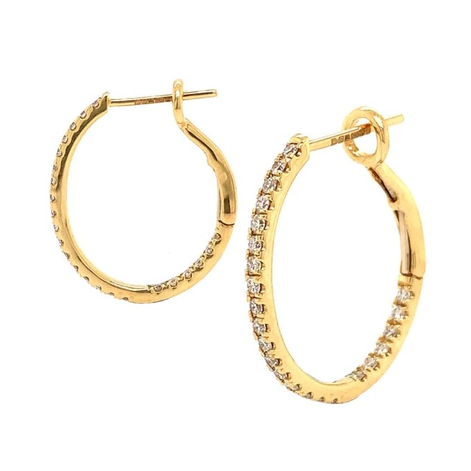 Yellow Gold Oval Diamond Hoop Earrings