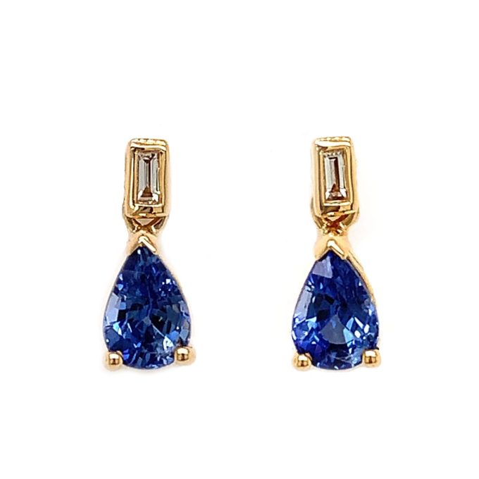 Pear Cut Sapphire and Diamond Drop Earrings